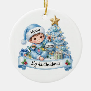 My 1st Christmas 2026 Boy Custom Name Blue Ceramic Tree Decoration