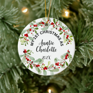 My 1st Christmas as Auntie, Photo, Personalised Ceramic Tree Decoration