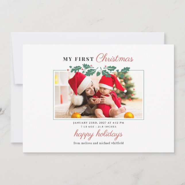 My 1st Christmas Baby Birth Photo Holiday (Front)