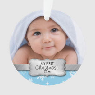 My 1st Christmas - baby blue Add your photo Ornament