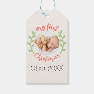 My 1st Christmas Baby Name PHOTO Wreath Gift Tags