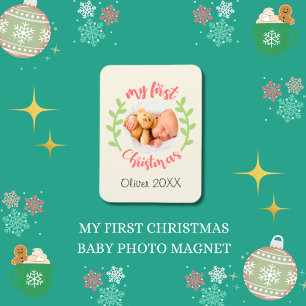 My 1st Christmas Baby Name PHOTO Wreath Holiday Magnet
