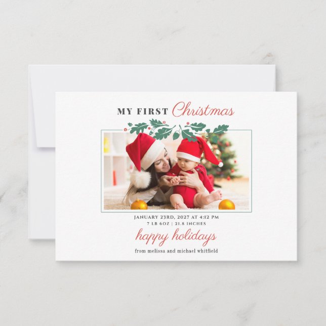 My 1st Christmas Baby Photo Birth Announcement (Front)