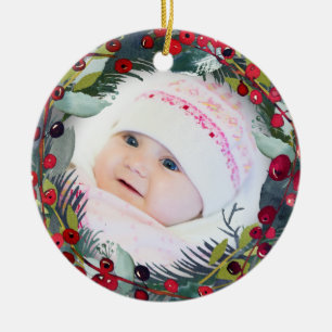 My 1st Christmas Baby Photo Holly Wreath Ceramic Tree Decoration