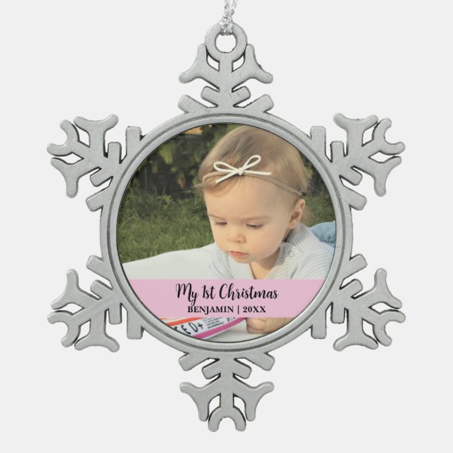 My 1st christmas baby photo  snowflake pewter christmas ornament (Front)