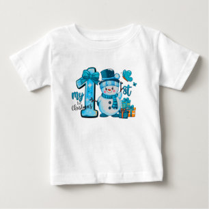 My 1st Christmas, Blue Snowman Baby T-Shirt