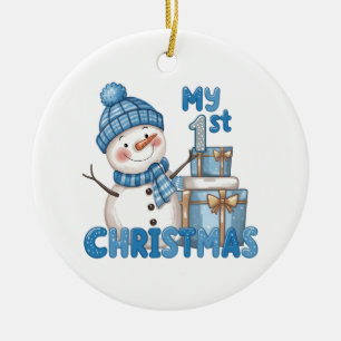 My 1st Christmas – Blue Snowman Cheer Ceramic Tree Decoration