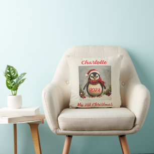 My 1st Christmas, Customised Gift, Penguin  Cushion