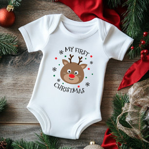 My 1st Christmas Cute Reindeer Snowflake Modern Baby Bodysuit