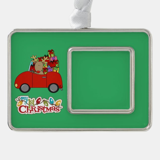 My 1st Christmas Driving Reindeer Silver Plated Framed Ornament (Front)