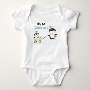 My 1st Christmas Funny Penguins Baby Bodysuit