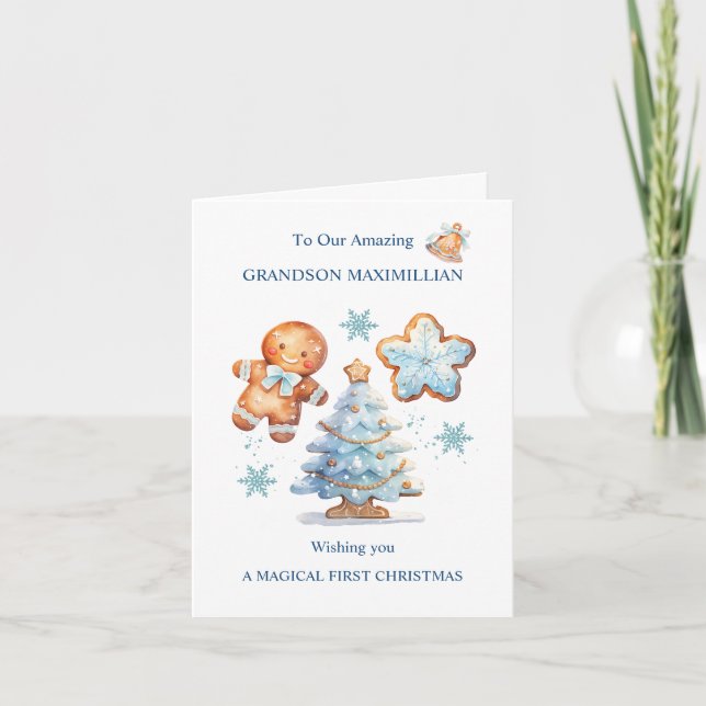 My 1st Christmas Gingerbread Boy Snowy Tree  Card (Front)