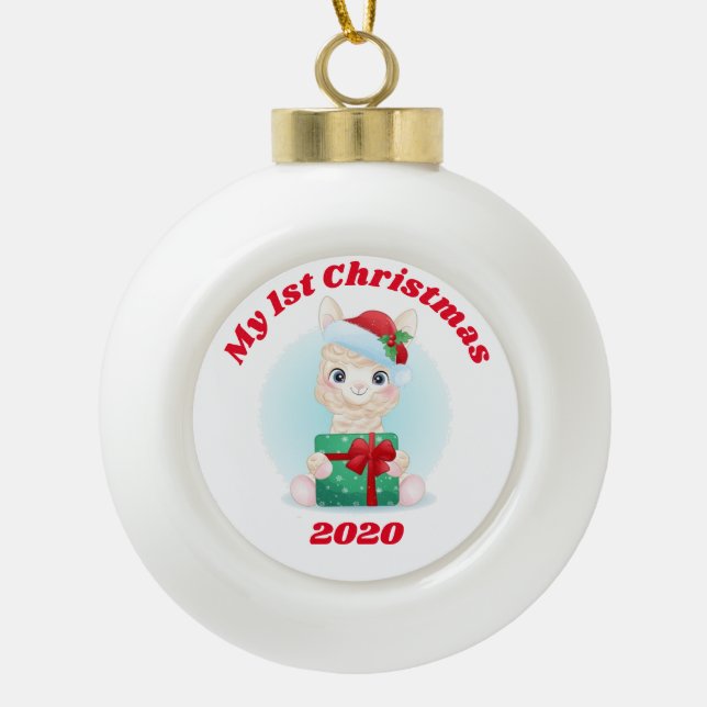 My 1st Christmas Llama Ceramic Ball Christmas Ornament (Front)