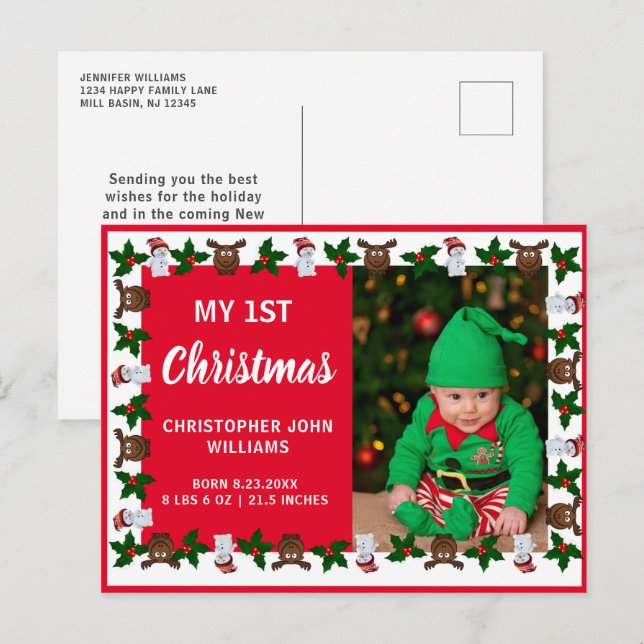 My 1st Christmas New Baby Photo Holiday Invitation Postcard (Front/Back)