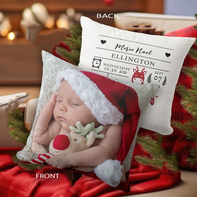 My 1st Christmas Newborn Baby Birth Stats Photo  Cushion (Creator Uploaded)