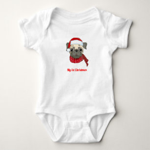 My 1st Christmas Pug Baby Bodysuit