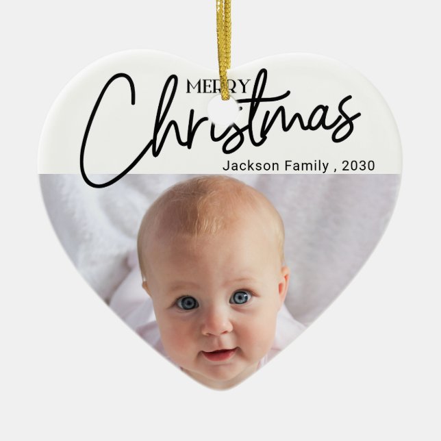 My 1st Christmas Script Photo Snowflake Heart  Ceramic Tree Decoration (Front)