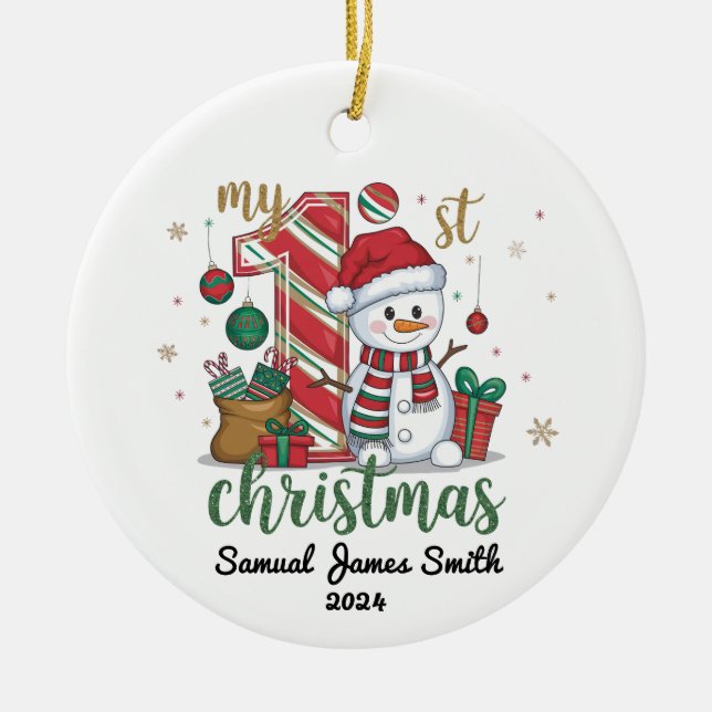 My 1st Christmas Snowman - Custom Ceramic Tree Decoration (Front)