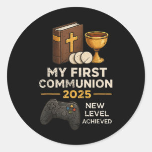 My 1st First Communion 2025 Video Game Catholic Bo Classic Round Sticker