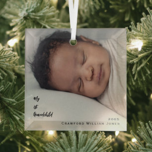 My 1st Grandchild Baby Photo Neutral Custom Glass Tree Decoration