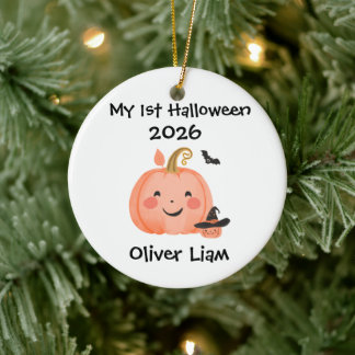 My 1st Halloween 2026 Smiling Pumpkin Witch Name Ceramic Tree Decoration