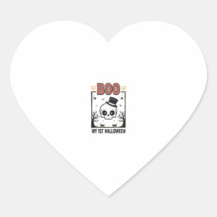 My 1st Halloween Baby Skull Vintage Engraving Shir Heart Sticker