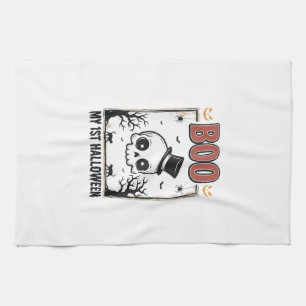 My 1st Halloween Baby Skull Vintage Engraving Shir Tea Towel