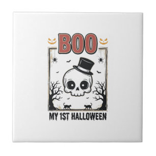 My 1st Halloween Baby Skull Vintage Engraving Shir Tile