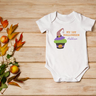 My 1st Halloween Cute Cupcake Purple Monogram Baby Bodysuit