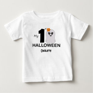 My 1st Halloween. Ghost in sheet. Editable Name Baby T-Shirt
