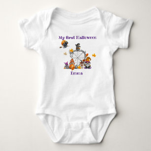 My 1st Halloween-Whimsical Halloween Gnome Scene Baby Bodysuit