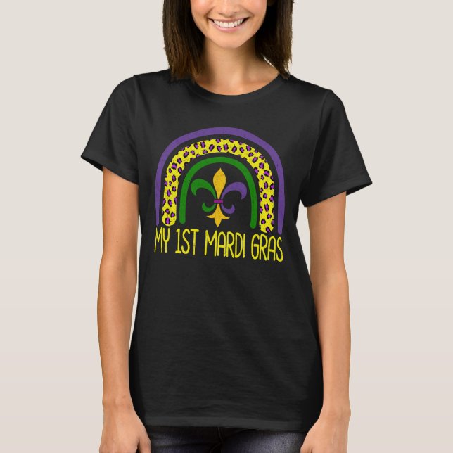 My 1st Mardi Gras Cute Leopard Rainbow Women Girls T-Shirt (Front)