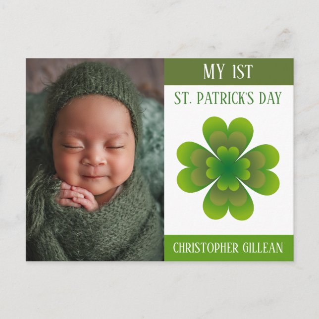 My 1st St Patrick's Day Baby Photo Shamrocks  Holiday Postcard (Front)