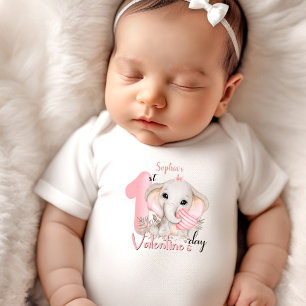 My 1st Valentine's day Personalised Name Pink Baby Bodysuit