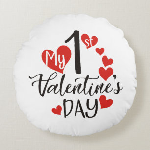 My 1st Valentines Day Round Cushion