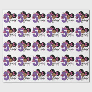 My 5th Birthday Black Girl Glitter Princess Design Wrapping Paper