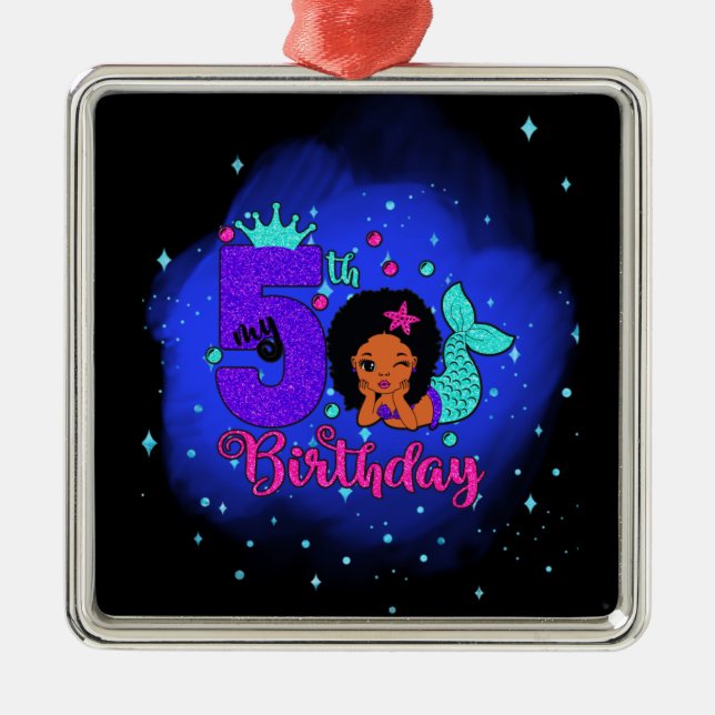 My 5th Birthday Mermaid Metal Tree Decoration (Front)