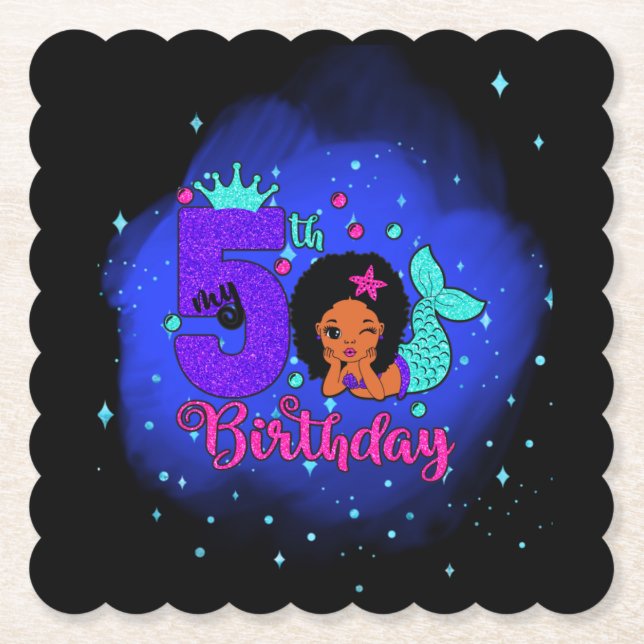 My 5th Birthday Mermaid Paper Coaster (Front)