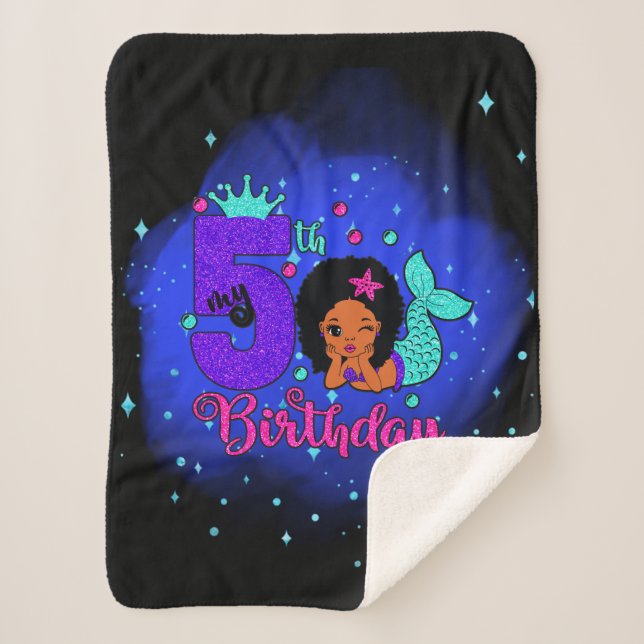 My 5th Birthday Mermaid Sherpa Blanket (Front)