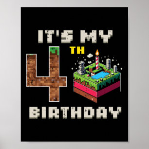 My 5th Birthday Pixel Game 4 Cake Video Gamer Boys Poster