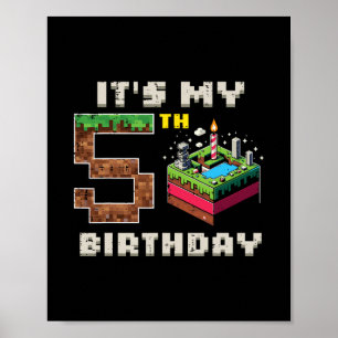 My 5th Birthday Pixel Game 5 Cake Video Gamer Boys Poster