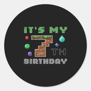 My 7th Birthday Pixel 7 Gamer Video Gaming Boys Ki Classic Round Sticker
