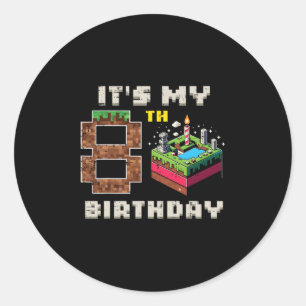 My 8th Birthday Pixel Game 8 Cake Video Gamer Boys Classic Round Sticker