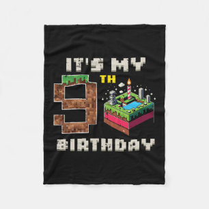 My 9th Birthday Pixel Game 9 Cake Video Gamer Boys Fleece Blanket