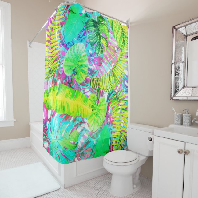 My abstract colourful aloha foliage garden shower curtain (In Situ)