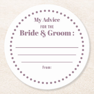 My Advice For Bride & Groom Classic Purple Wedding Round Paper Coaster