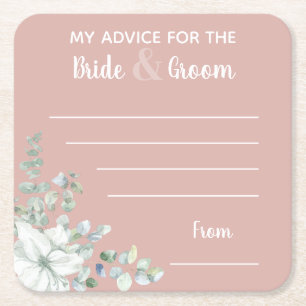 My advice for the bride & groom pink watercolor  square paper coaster