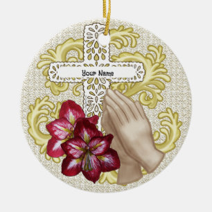 My Amaryllis Christian Cross  Ceramic Tree Decoration