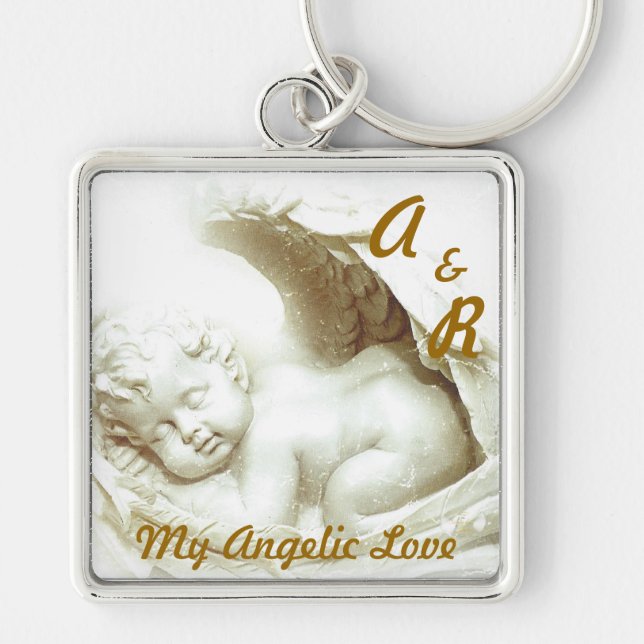 My Angelic Love Monogram Key Chain-Customise Key Ring (Front)