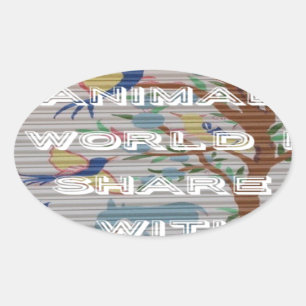 My Animal World: Beautiful Tree and Bird Design Oval Sticker